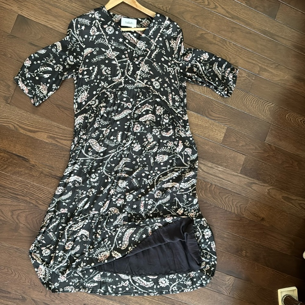 Women’s floral ba & sh midi ruffle v neck dress